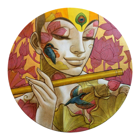 Purush.-30-inch-dia.-mixed-media-on-canvas